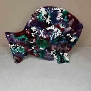 Vintage Ceramic Fish Vase Drip Glaze Figurine Multicolor MCM Art Pottery